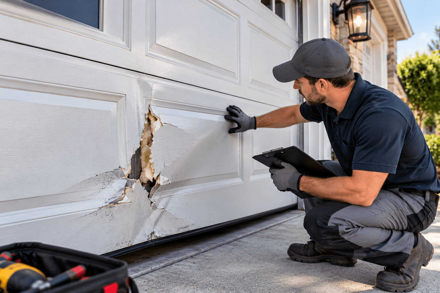 Severe Garage Door Panel Damage Magnolia TX